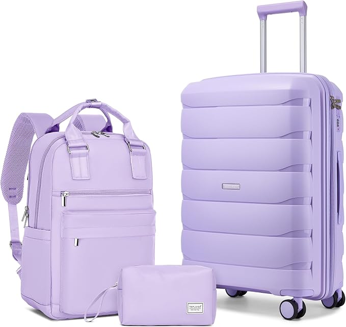 Carry On Luggage 22x14x9 Airline Approved, 22 Inch PP Hardshell Luggage Carry-on Suitcase with Spinner Wheels, Carry On Suitcase Set for Women (Lavender)
