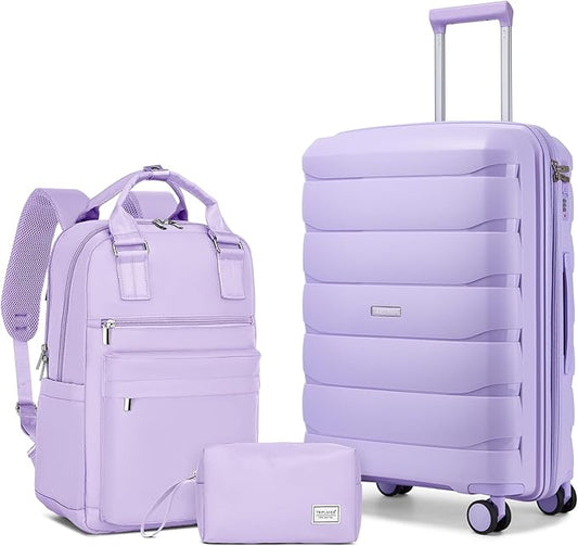 Carry On Luggage 22x14x9 Airline Approved, 22 Inch PP Hardshell Luggage Carry-on Suitcase with Spinner Wheels, Carry On Suitcase Set for Women (Lavender)
