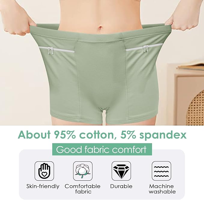Women's Underwear with Secret Pocket Panties, 2 Packs Anti Pickpocket Travel Boxers (Mint Green)