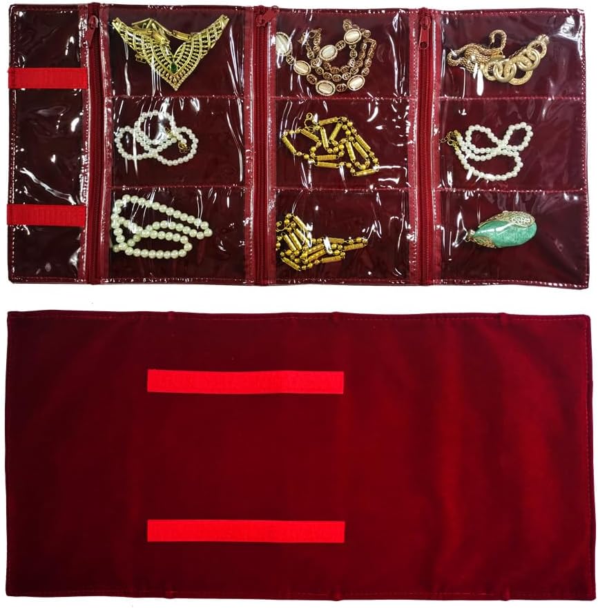 Travel Jewelry Roll Bag Portable Organizer Pouch With Grids&PVC Cover Storage Bags for Necklace, Bracelet, Bracelet,Ring, Badge, Pendant