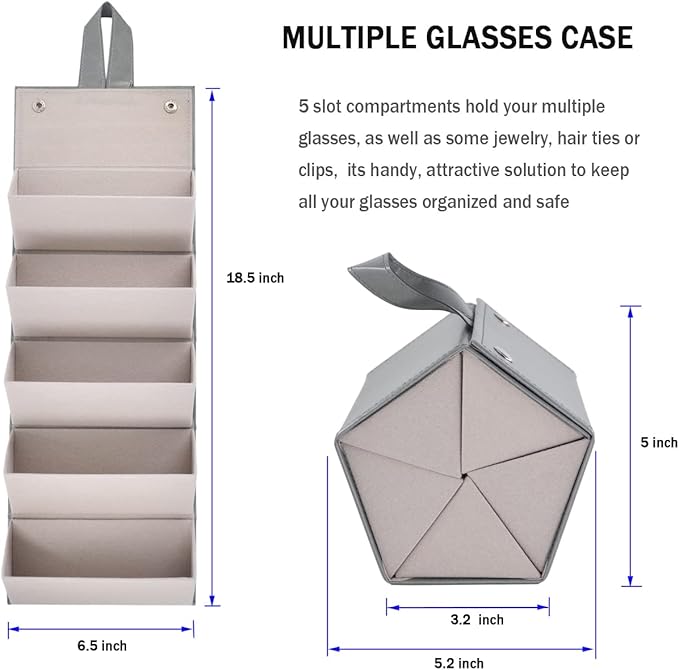 Kenpal Sunglasses Storage Organizer Holder Foldable Travel Case with 5 Slot Compartments for Multiple Glasses