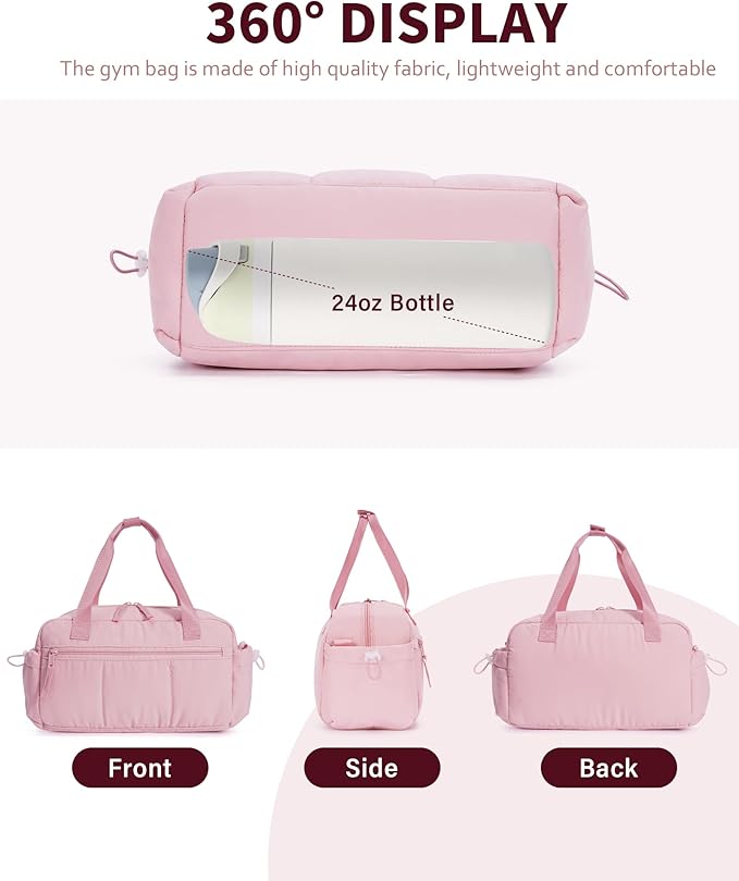 Ceneda Small Gym Bag for Women, Quilted Puffer Tote with Wet Pocket & Coin Purse, Lightweight Mini Sports Travel Duffle with Crossbody Strap, Water-Resistant for Workout, Yoga, Daily Commute
