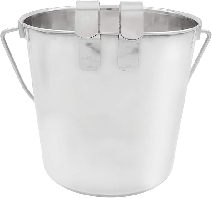 Fuzzy Puppy Flat Sided Pail with Dual Hooks, Snugly Fit On Dog, Cat and Critter Crates & Cages, Heavy Duty Stainless Steel | 4 Quart, (PN: FSP-4)