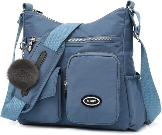 SUKRY Nylon Crossbody Bag for Women with Anti theft RFID Pocket, Waterproof Shoulder Bag Travel Purses and Handbag
