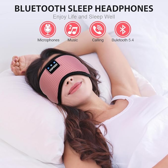 TOPOINT Sleep Mask with Bluetooth Headphones, Breathable Silk Eye Mask for Sleeping Men Women, Bluetooth Sleep Mask Blackout with Speakers, Microphone Handsfree, USB C for Travel Meditation Gifts