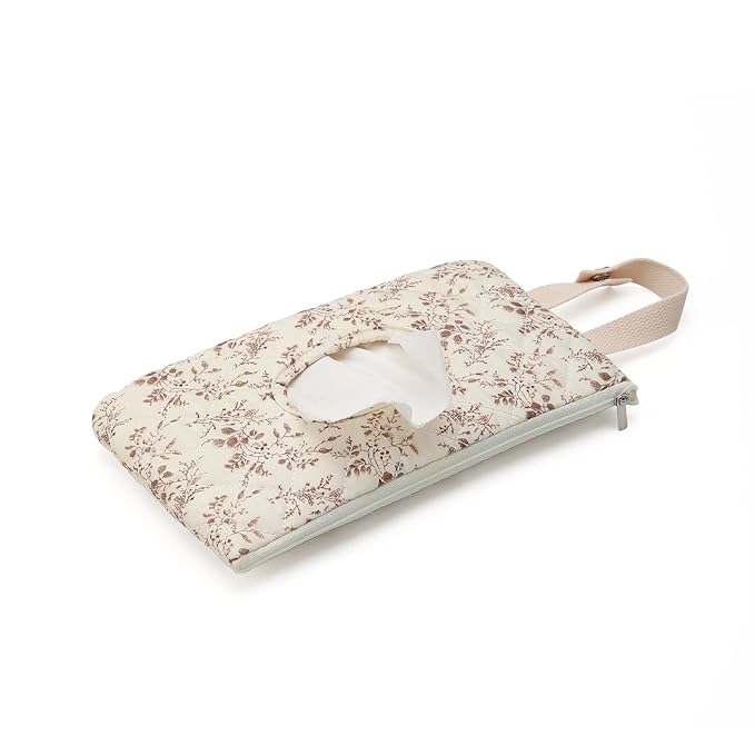Quilted Baby Wipe Holder Quilted Wipe Pouch Portable Hanging Floral Wet Wipes Bag for Car, Stroller