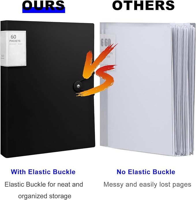 Presentation Binder with Clear Plastic Sleeves, Folder for Artwork, 60 Pockets Display 120 Pages of 8.5 X 11 or A4 Size Documents, Black