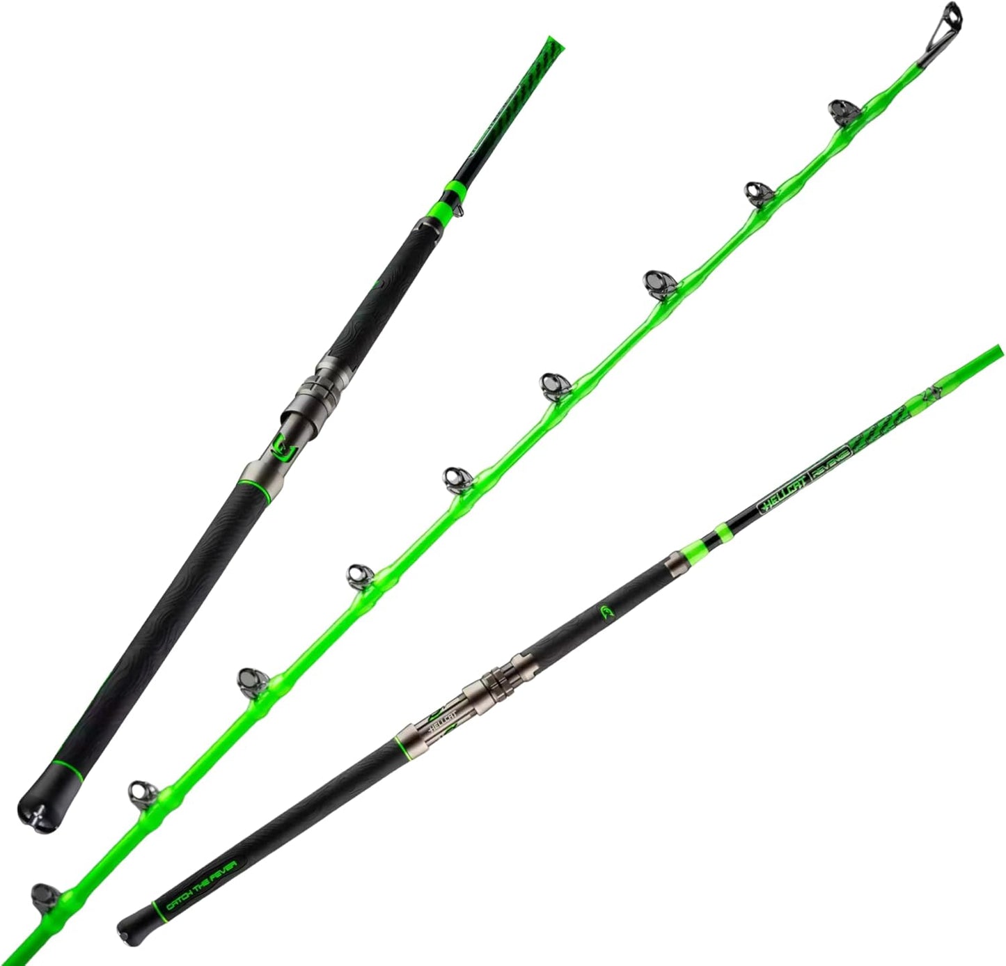 Green Hellcat Revenge Rod Series – Durable, Lightweight Composite Fishing Rod, Non-Slip Silicone Grip, Aluminum Reel Seat, Smooth Casting, Break-Resistant Tip.