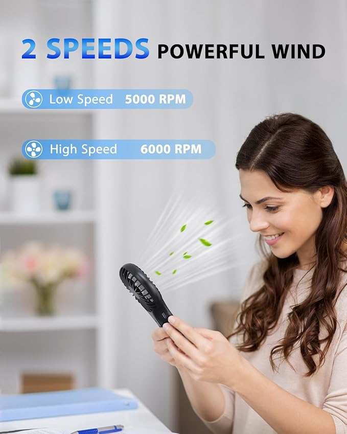 TriPole Mini Handheld Fan 5000mAh Battery Operated Small Fans 2 Speeds Powerful Personal Portable Fan Cute Design USB Rechargeable Electric Fans for Eyelash Makeup Kids Women Men Outdoor Travel, Black