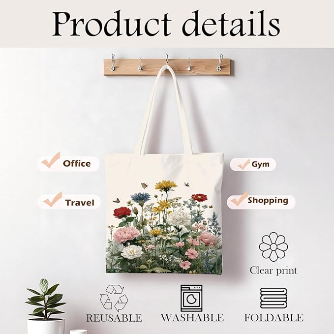 Canvas Tote Bag for Women, Vintage Print Handbag, Aesthetic Shopping Bag for Work Travel Beach, Everyday Shoulder Tote