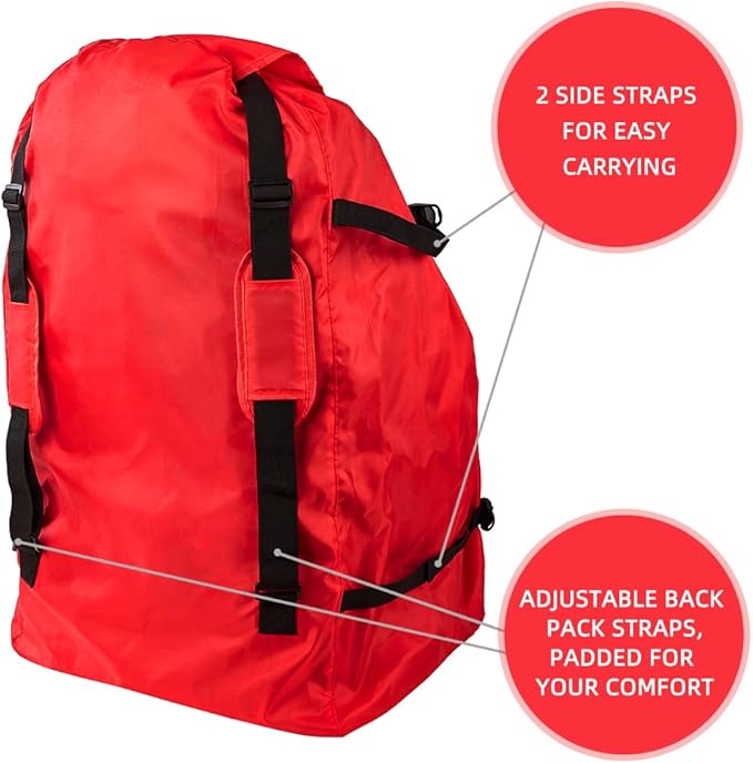 Clearworld Car Seat Travel Bag for Air Travel, Durable Gate Check Bag for Airport,Foldable Baby Stroller Travel Carry Bag, Fits Car Seats, Infant Carriers & Booster,Universal Size Red