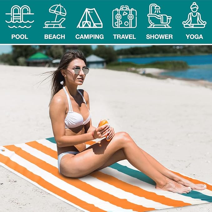 SUN CUBE Microfiber Beach Towel, Quick Dry Sand Free Beach Towel, Lightweight Compact Travel Swim Towel for Pool, Camping, Sand Resistant Packable Adult Towel - Orange 60x30 Inches
