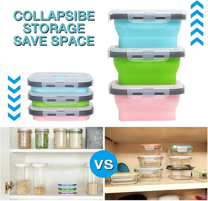 Small Collapsible Silicone Food Storage Container 3 Pack, Silicone Storage Containers for Snack, Fruit(Small, 12 Oz), Stackable, Space Saving, Portion Control
