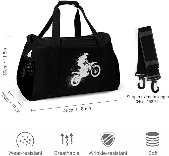 Motorcycle Motocross Duffle Bag Gym Bag for Workout Travel Tote with Detachable Straps