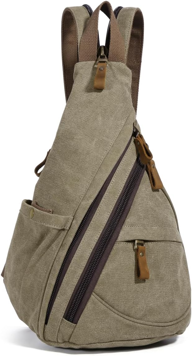 KL928 Canvas Sling Bag - Small Crossbody Backpack Shoulder Casual Daypack Rucksack for Men Women(Large Version,Olive Green)