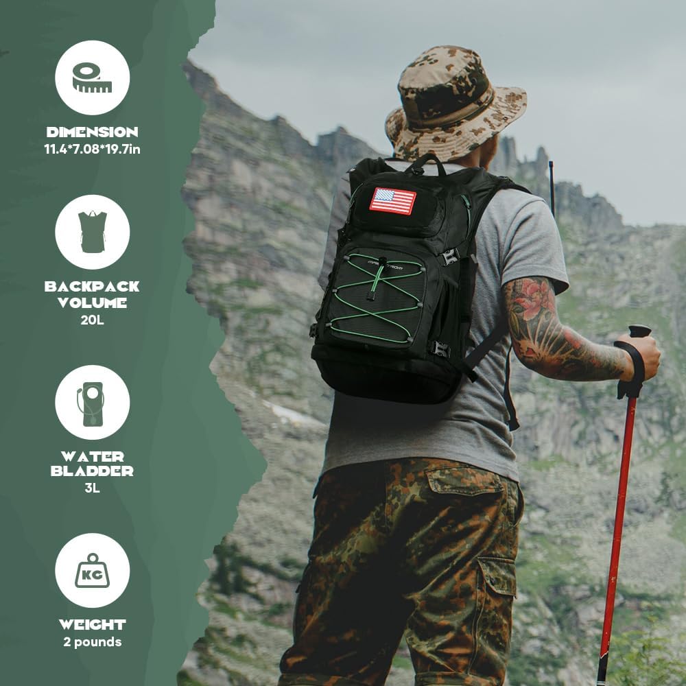 Maelstrom Hydration Hiking Backpack with 2L/3L Water Bladder, High Flow Bite Valve Camping Daypack Lightweight
