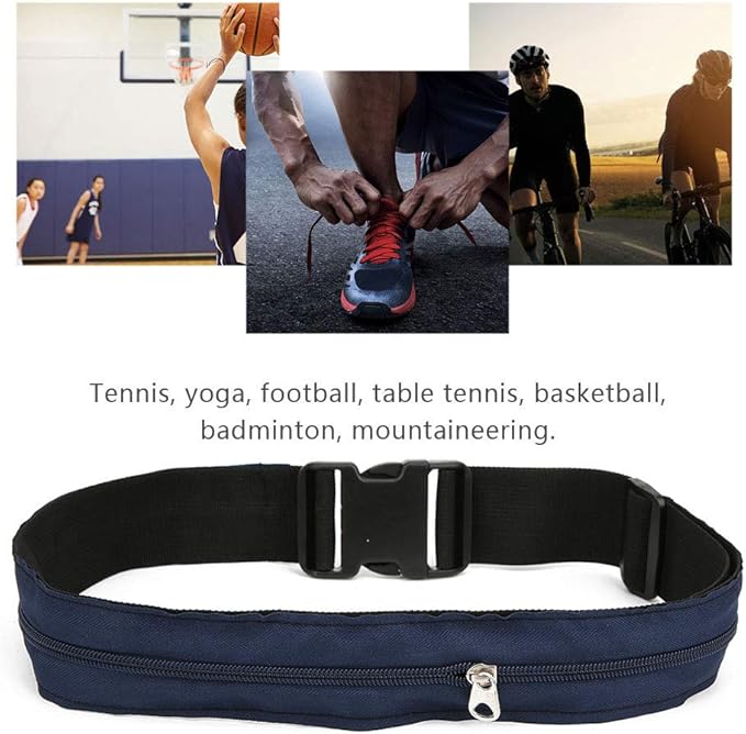 Anti Theft Money Belt with Zippered Concealed Pocket, Sports Waist Bag for Running Outdoor Travel, Black Polyester Wallet Belt with Secure Release Buckle for Men Women (5CM)