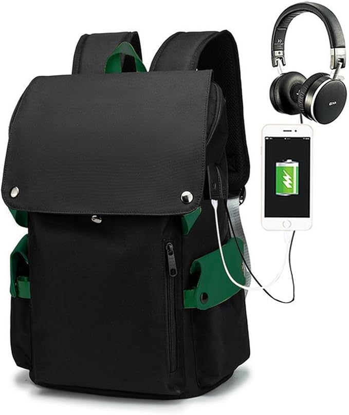 Anti Theft Travel Laptop Backpack with Usb Charging Port Water Resistant Extra Large (Green/Black,17in)
