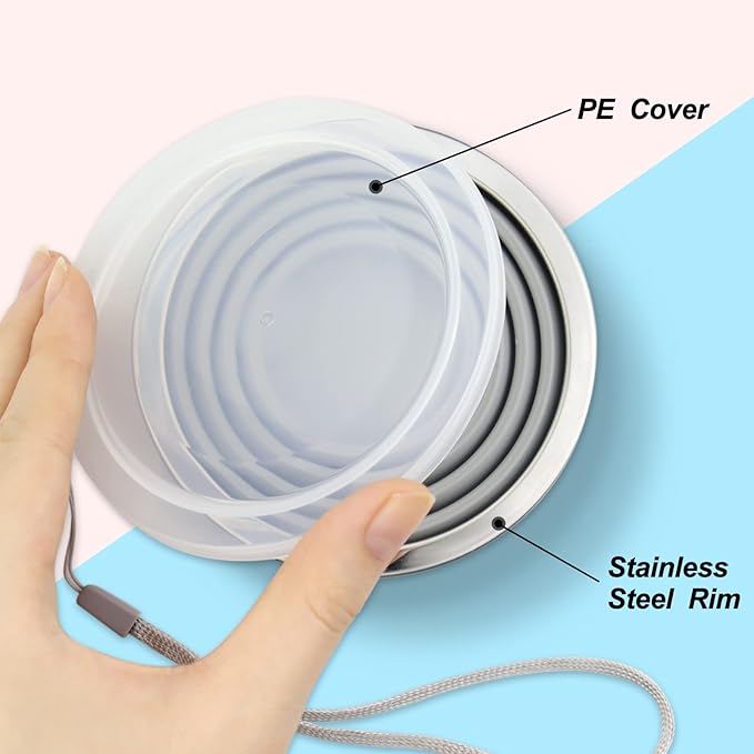 Silicone Collapsible Cups for Camping Travel, Small Portable Drinking Cup with Lids Reusable for Outdoor Hiking 270ml (Blue/Gray, 2 Pack)