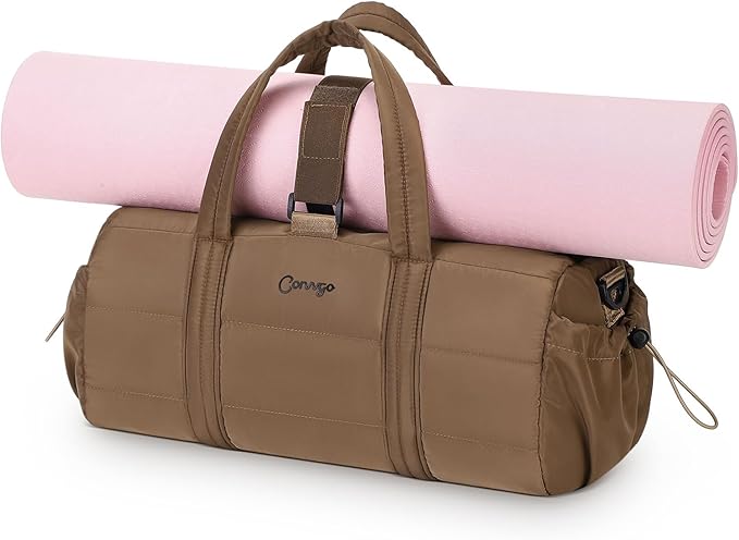 20L Gym Bag for Women, Medium Sport Duffel Bag with Yoga Mat Strap,Wet Pocket, Water-Resistant Adjustable Strap for Gym Yoga, Brown