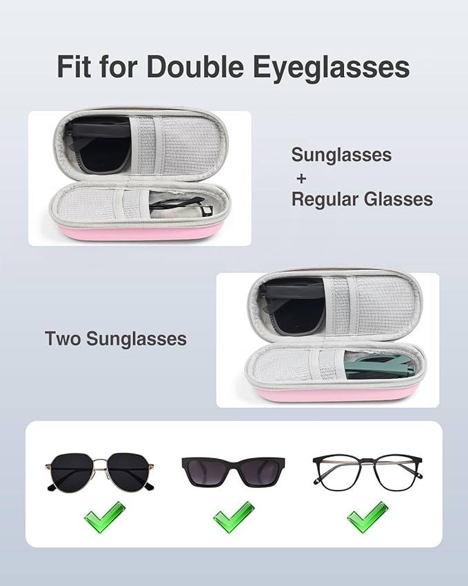 Luxtude Double Glasses Case Hard Shell, Double Eyeglass Case Dual Sunglasses Cases, Travel Sunglasses Organizer for Women Men
