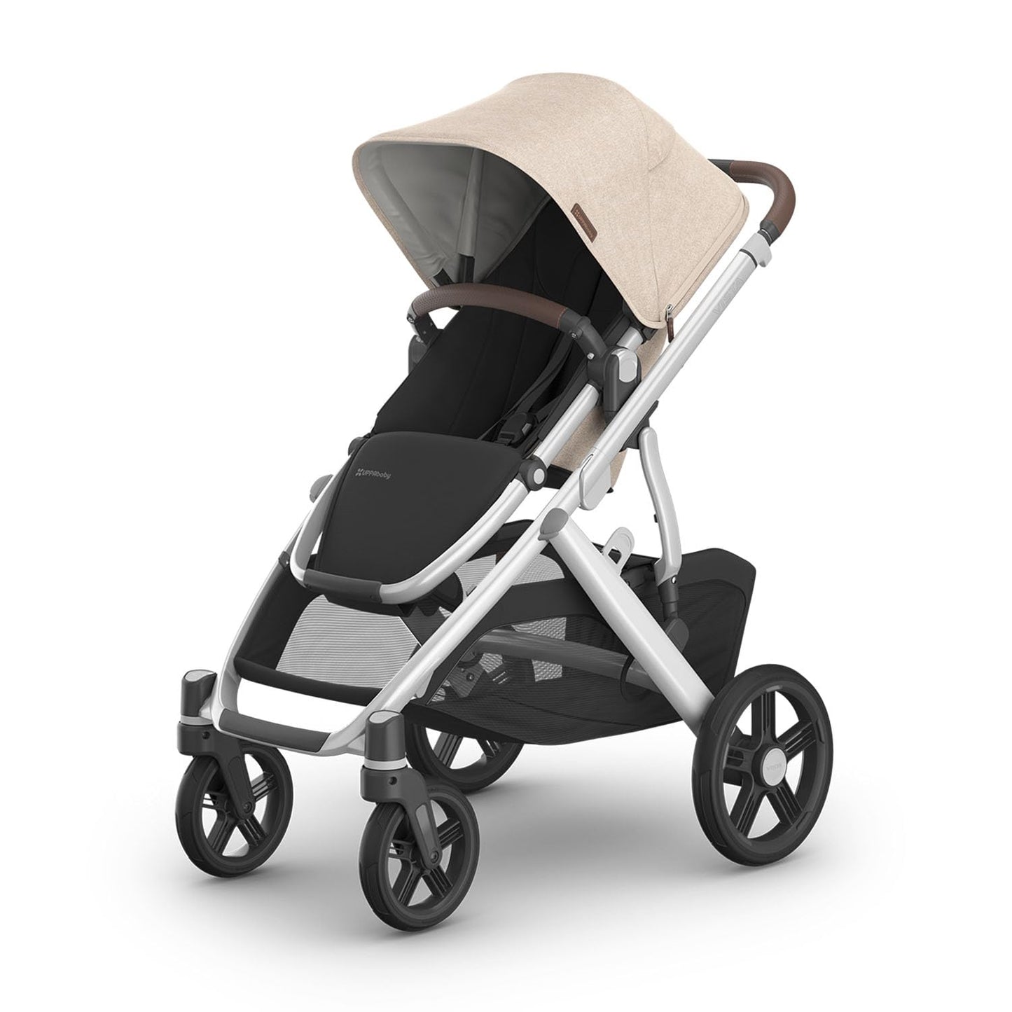 UPPAbaby Vista V3 Stroller - Full-Size Single-to-Double Stroller System - Toddler Seat, Bug Shield, Rain Shield, and Storage Bag Included - Declan (Oat Mélange/Silver Frame/Chestnut Leather)