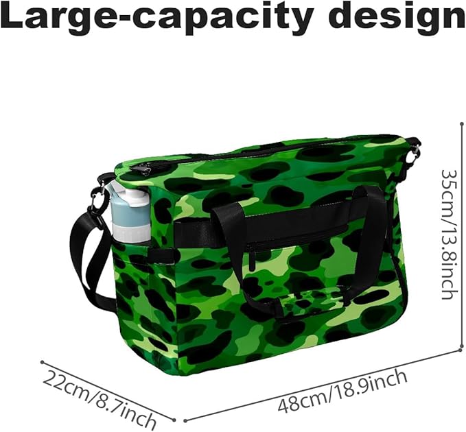 Cool Leopard Green Gym Bag for Women & Tennis Bag, Large Sports Duffel Bag Waterproof with Ventilated Shoe Compartment & Front Racket Sleeve, Lightweight Travel Weekender Overnight Bag