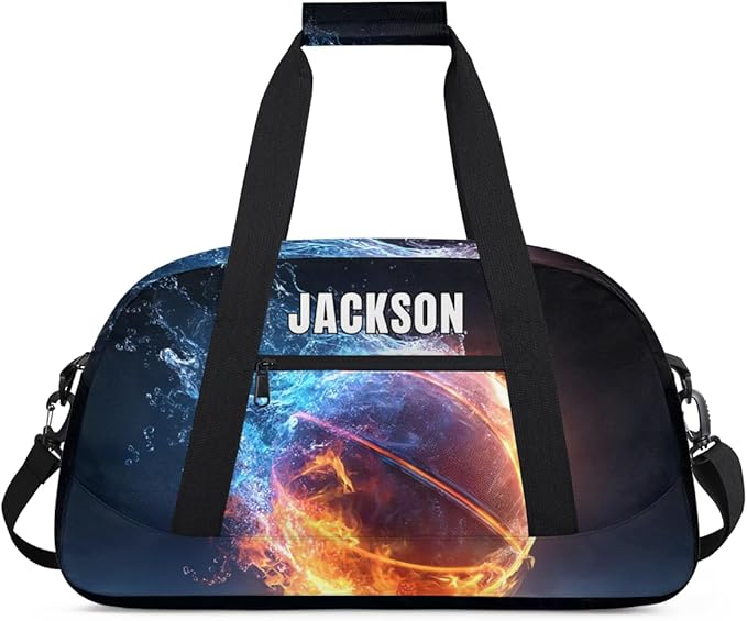 Custom Flame Basketball Gym Duffel for Kids Boys,Personalized Duffel Bag Overnight Bags for Travel Weekender Practice Sports