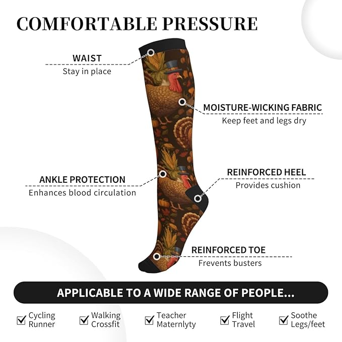 Compression Socks Knee High Circulation Support Socks For Women Men Athletic Running Work Hiking Cycling Travel
