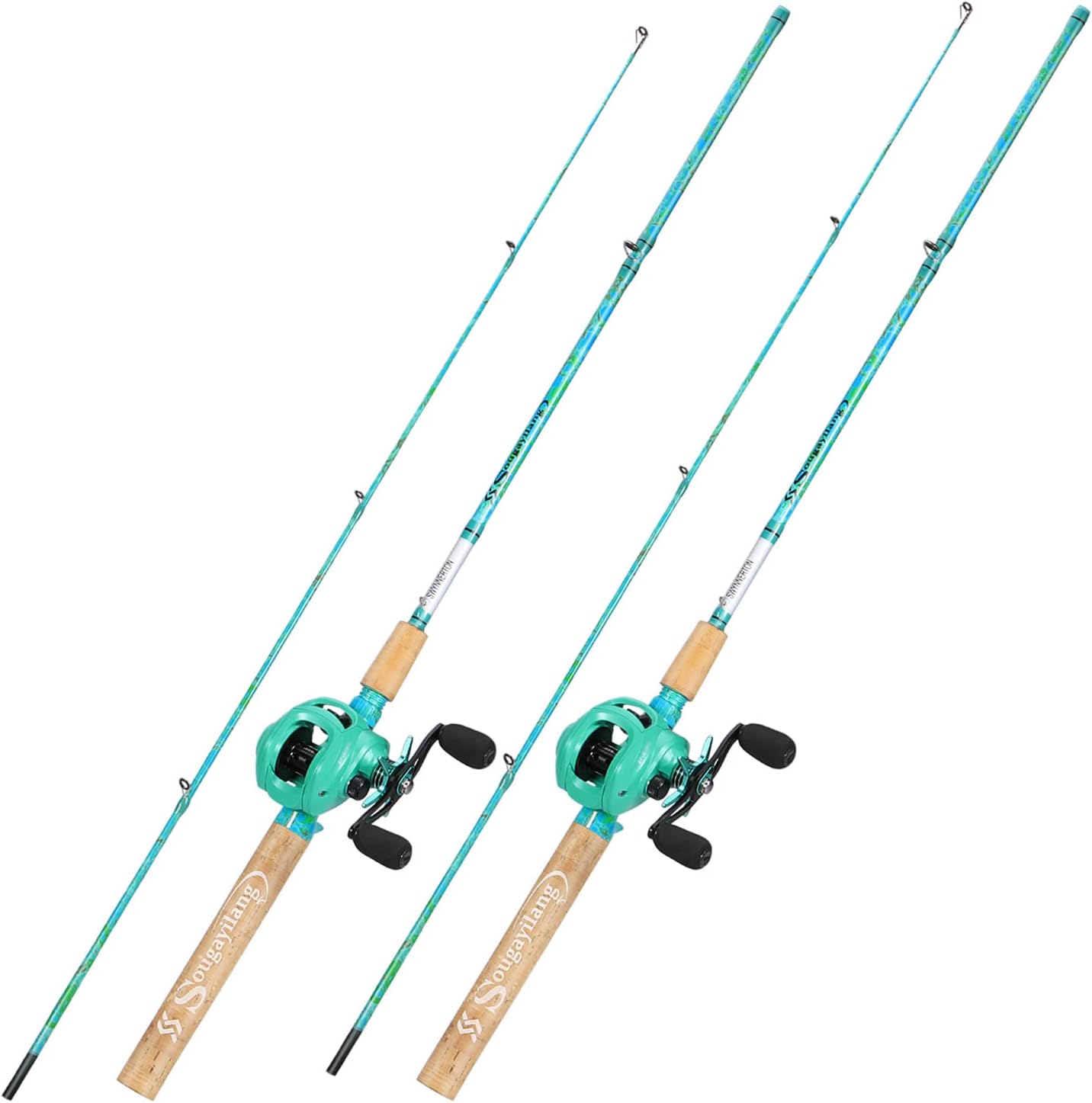 Sougayilang Fishing Rod and Reel Combo, 2-Piece 5-Foot 6-Inch Graphite & Fiberglass Rod, Durable and Strong, Quickset Anti-Reverse Fishing Reel (1Pack/2Pack)