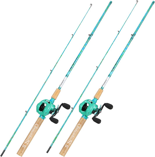 Sougayilang Fishing Rod and Reel Combo, 2-Piece 5-Foot 6-Inch Graphite & Fiberglass Rod, Durable and Strong, Quickset Anti-Reverse Fishing Reel (1Pack/2Pack)