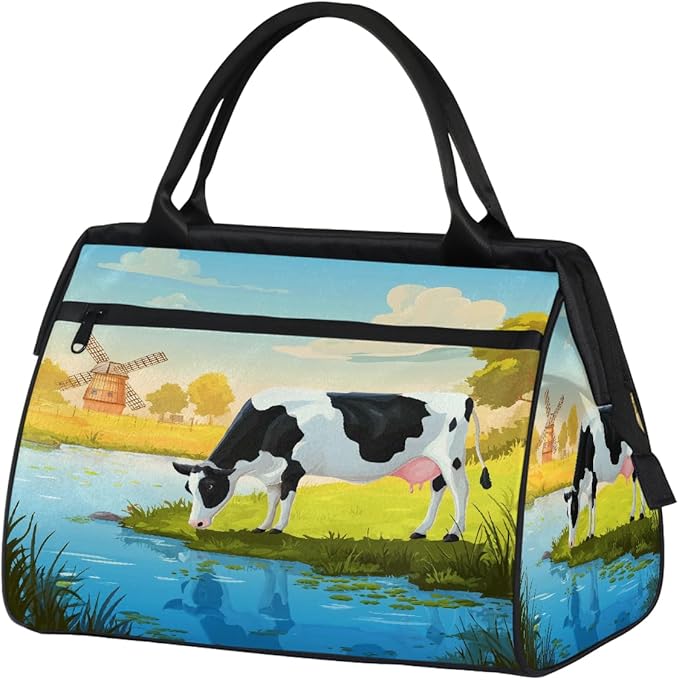 Travel Duffel Bag, Cute Farm Cow Waterproof Sports Gym Duffle Bag, Large Capacity Weekender Carry On Overnight Bags for Women Men