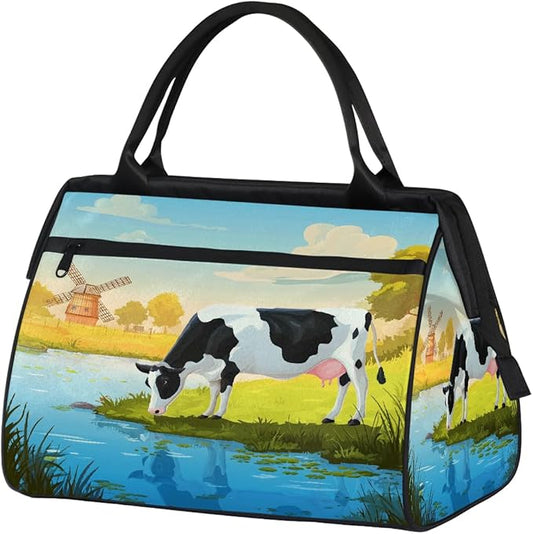 Travel Duffel Bag, Cute Farm Cow Waterproof Sports Gym Duffle Bag, Large Capacity Weekender Carry On Overnight Bags for Women Men