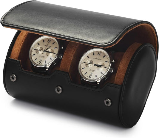 Oirlv Premium Leather Watch Roll Travel Case 2-Slot Watch Box for Men and Women Storage & Organizer Display, Anniversary Birthday（Black）