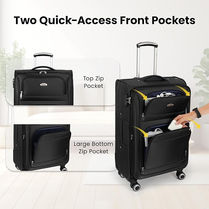 20'' Carry on Luggage,Softside Suitcase w/Combination LOCK,Expandable 15% Luggage w/Double Spinner Wheels,Lightweight Rolling Suitcases for Men/Women（Black,20in）