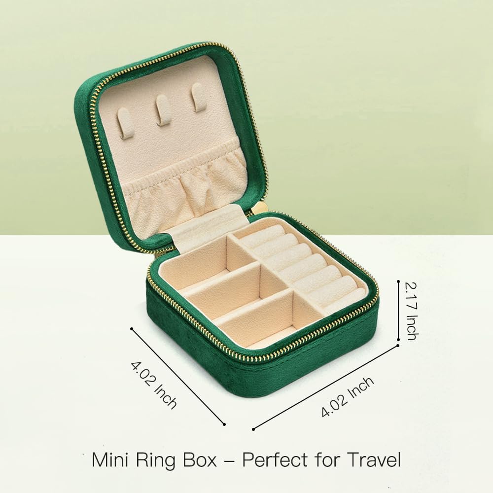 TAIMY Plush Velvet Travel Jewelry Box, Small Travel Jewelry Case, Portable Mini Jewelry Travel Organizer Boxes for Rings Earrings Necklaces Bracelets(Emerald Green,No Mirror)