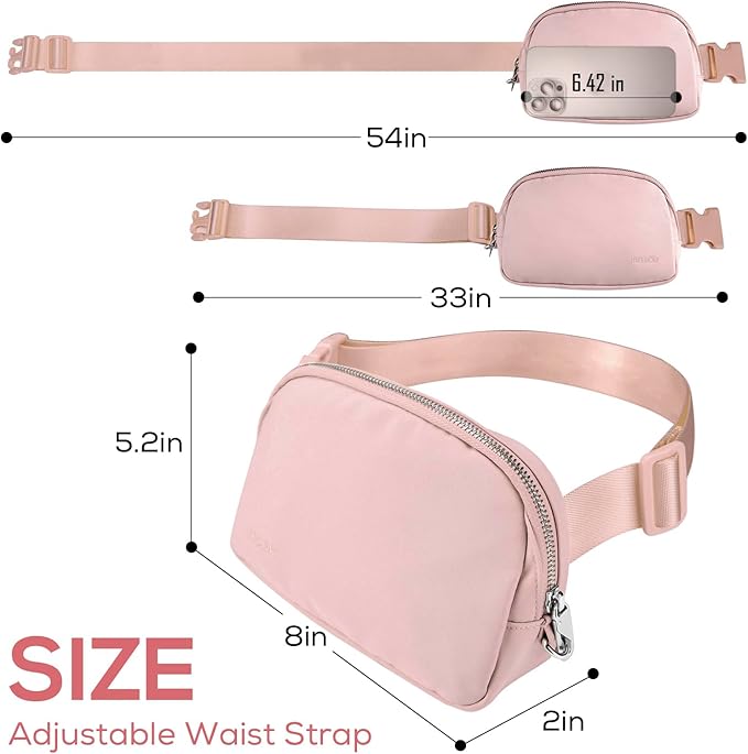 Fanny Packs Anti Theft for Women Travel, Small Belt Bag, Cute Waist Everywhere Pack for Cross Body with Adjustable Strap & Back Pocket for Teens Vacation, Workout - Pink
