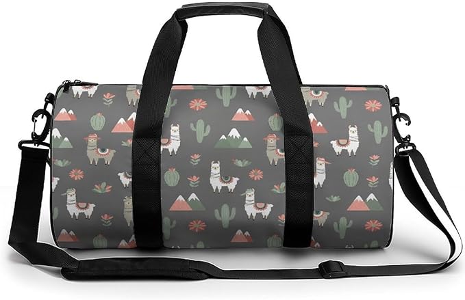 Unisex Foldable Gym Bag Llama Alpaca Cactus Lightweight Travel Sports Bag Workout Yoga Dance Bags Overnight Weekender Bags