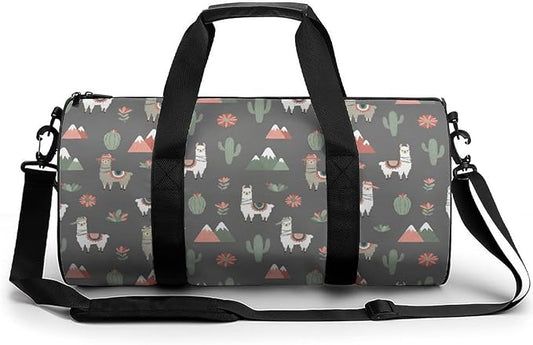 Unisex Foldable Gym Bag Llama Alpaca Cactus Lightweight Travel Sports Bag Workout Yoga Dance Bags Overnight Weekender Bags