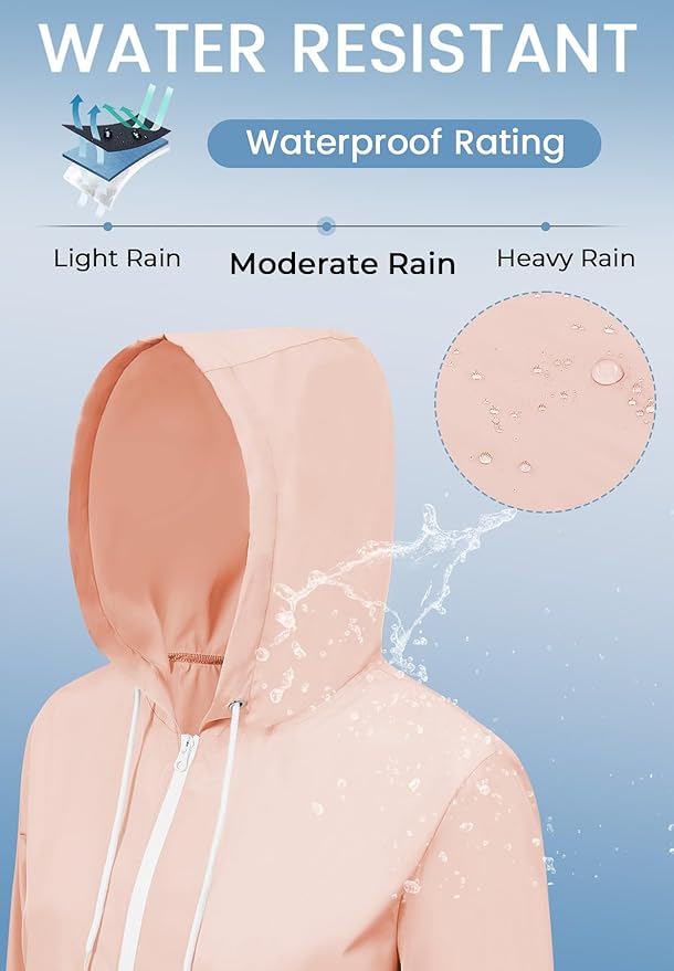 Zando Lightweight Rain Jacket Women Waterproof - Raincoat for Women Packable Rain coat Hooded Windbreaker for Travel Outdoor