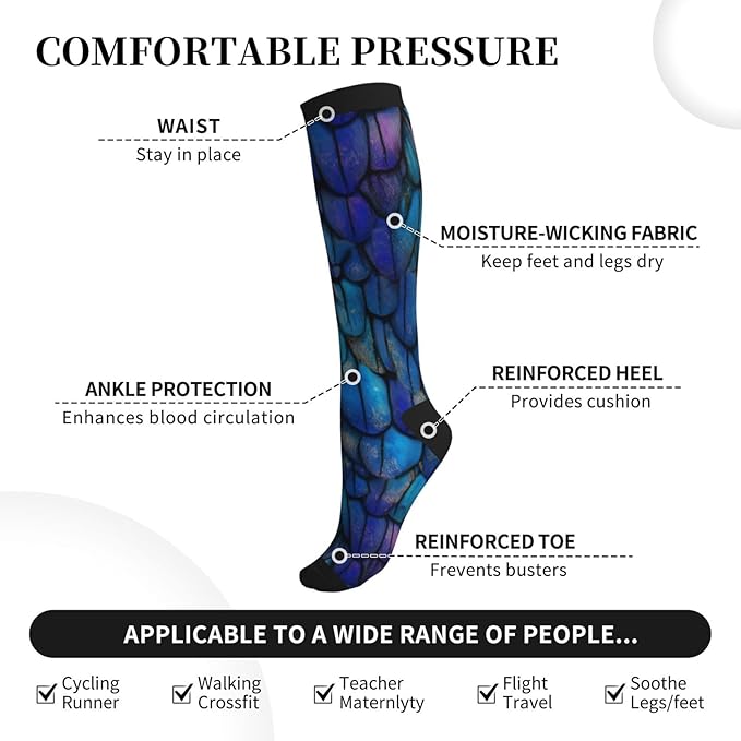 Compression Socks Knee High Circulation Support Socks For Women Men Athletic Running Work Hiking Cycling Travel
