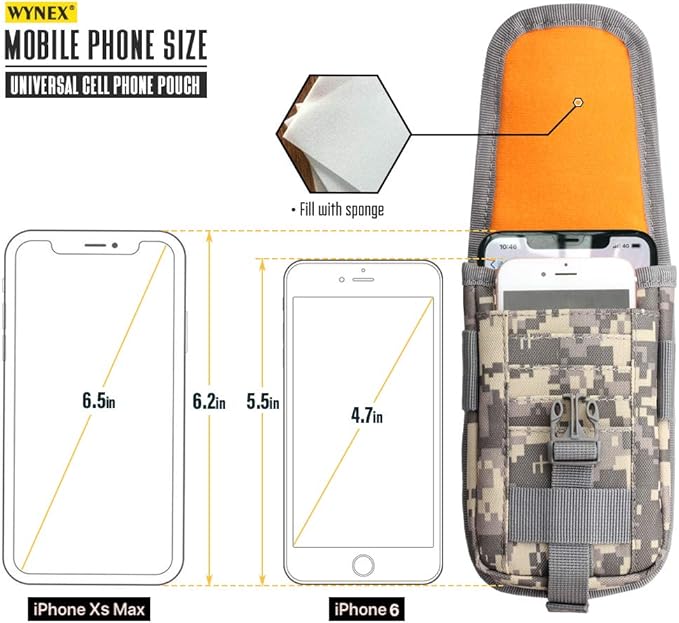 WYNEX Tactical Phone Pouch Molle,Smartphone Holster Bag EDC Utility Cellphone Lock Card Holder Organizer Fit for Waist Belt Case Include Tactical Gear Clip and U.S.A Patch