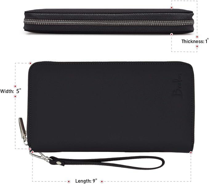 Brelox Travel Wallet Family Passport Holder - RFID Document Organizer for 4 5 6 passports - Genuine Leather - Black
