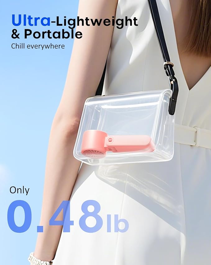 4 in 1 Portable Turbo Handheld Fan [15000 RPM], 5200mAh Battery, 12H Runtime, 3-in-1 180°Foldable Personal Fan, Turbo Tech Cooling for Outdoor, Travel, Work, Makeup