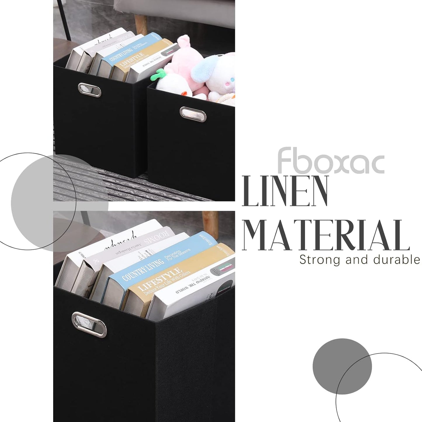 Collapsible Organization Basket Fabric Foldable Box with Handles, 13x13 Cube Storage Bins Set of 4, Thick and Heavy Duty Storage Baskets for Shelves Bedroom Livingroom,Black