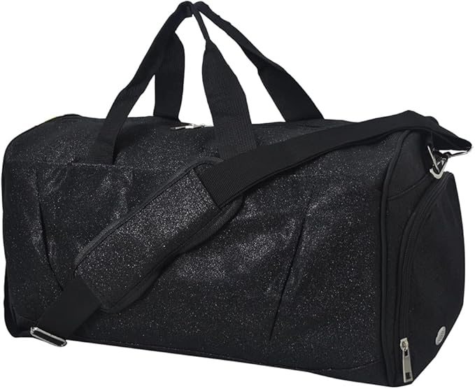 NGIL Glitter Cheers Sports Gym Duffel with Shoe Compartment and Small Carry on Travel Tote Bags for Women, Gym bag, Overnight bags for Women, Cheer Bag (Glitter-Black)