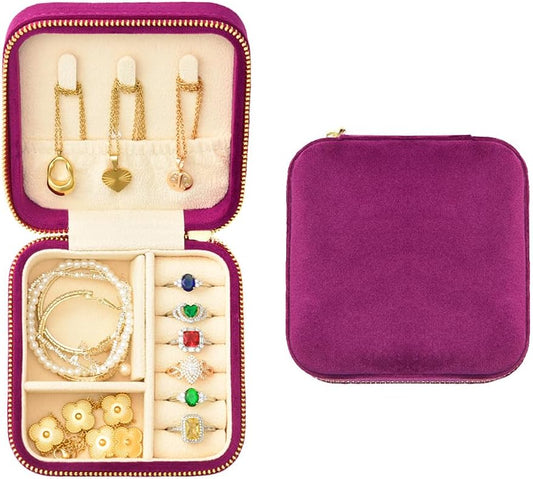 Travel Jewelry Case, Small Plush Velvet Jewelry Box for Women and Girls, Portable Jewelry holder organizer for Rings Earrings Necklaces Bracelets(Midnight Purple)