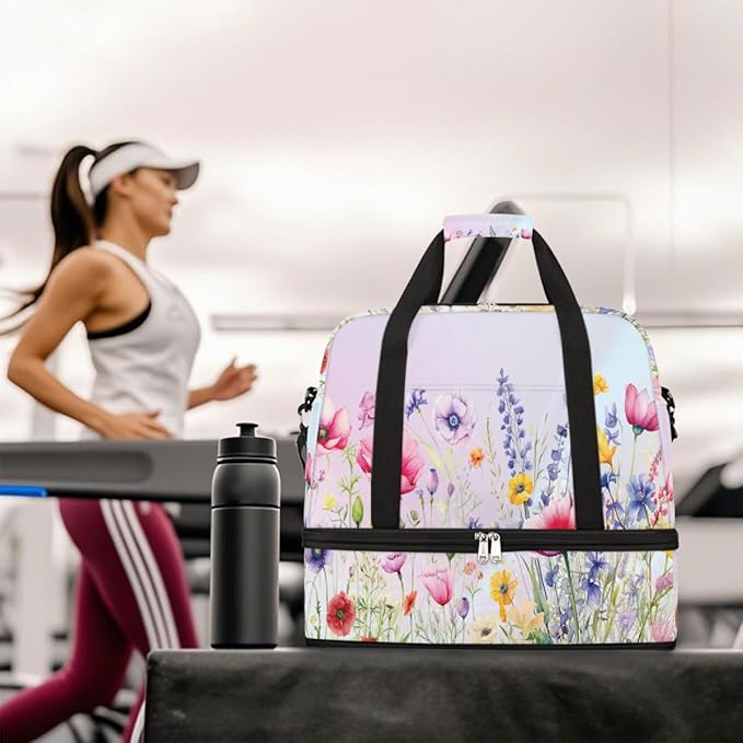 Pastel Flowers Large Weekender Bag with Shoe Compartment Travel Duffel Bags for Women Carry On Hospital Overnight Bag Foldable Personal Item Travel Bags Tote Gym Sports Airplanes