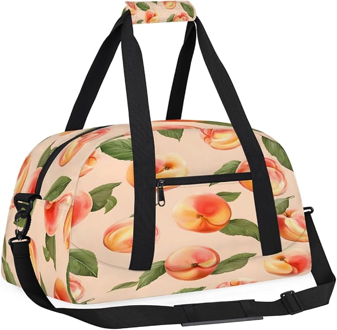 Gym Bag for Women Men, Peach Pattern Travel Duffle Bags for Dance Ballet Overnight, Carry-On Weekender Bag with Detachable Shoulder Strap