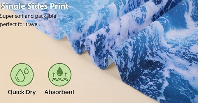 LIVILAN Ocean Wave Beach Towel, 30” x 60” Oversized, Lightweight Microfiber, Soft, Quick Dry, Sand Free, Ideal for Pool, Bath, Travel, Blue Towel, Perfect Ocean Gifts for Women, Men